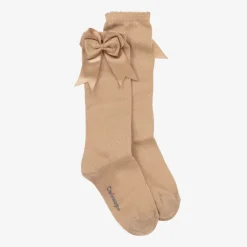 Girls Beige Cotton Knee Length Socks