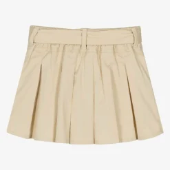 Girls Beige Cotton Pleated Skirt