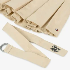 Girls Beige Cotton Pleated Skirt