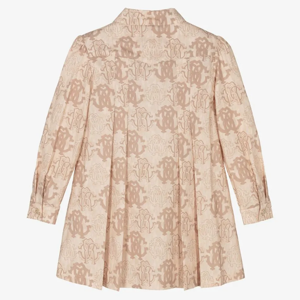 Girls Beige Cotton RC Monogram Dress
