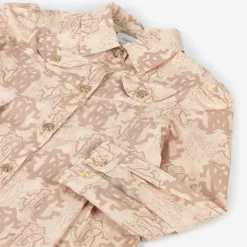 Girls Beige Cotton RC Monogram Dress