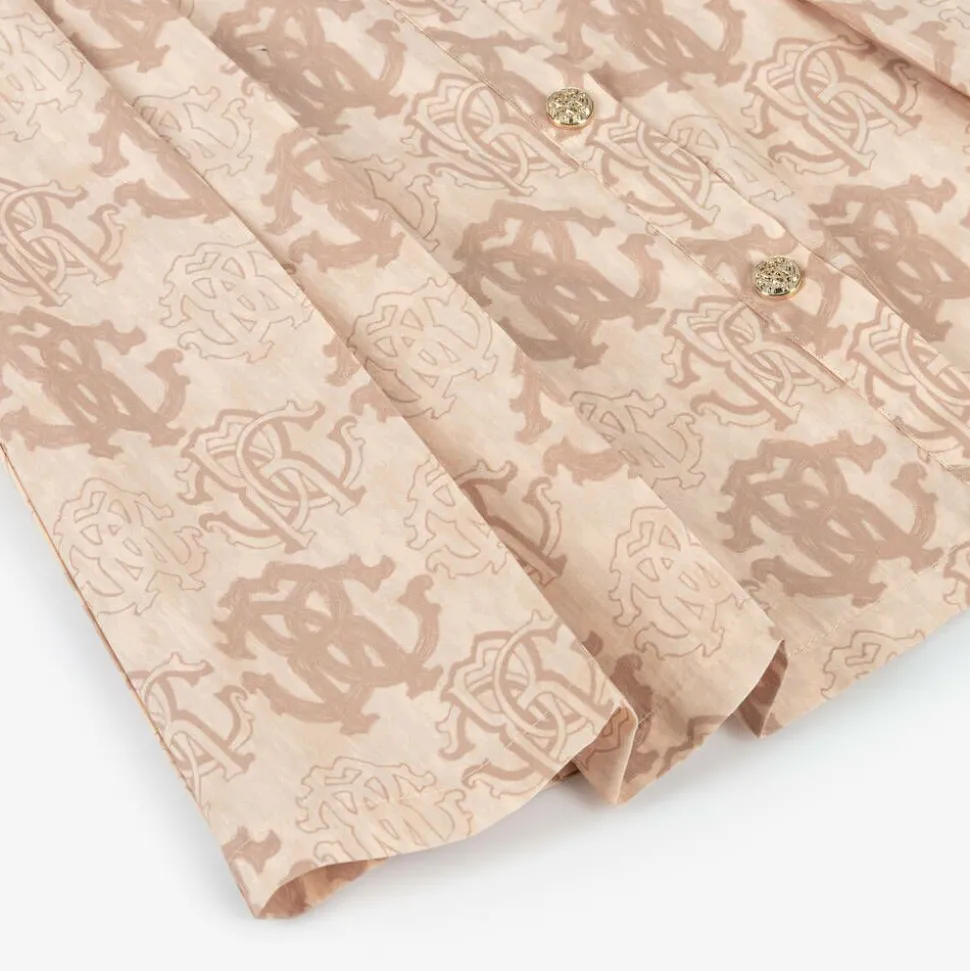 Girls Beige Cotton RC Monogram Dress