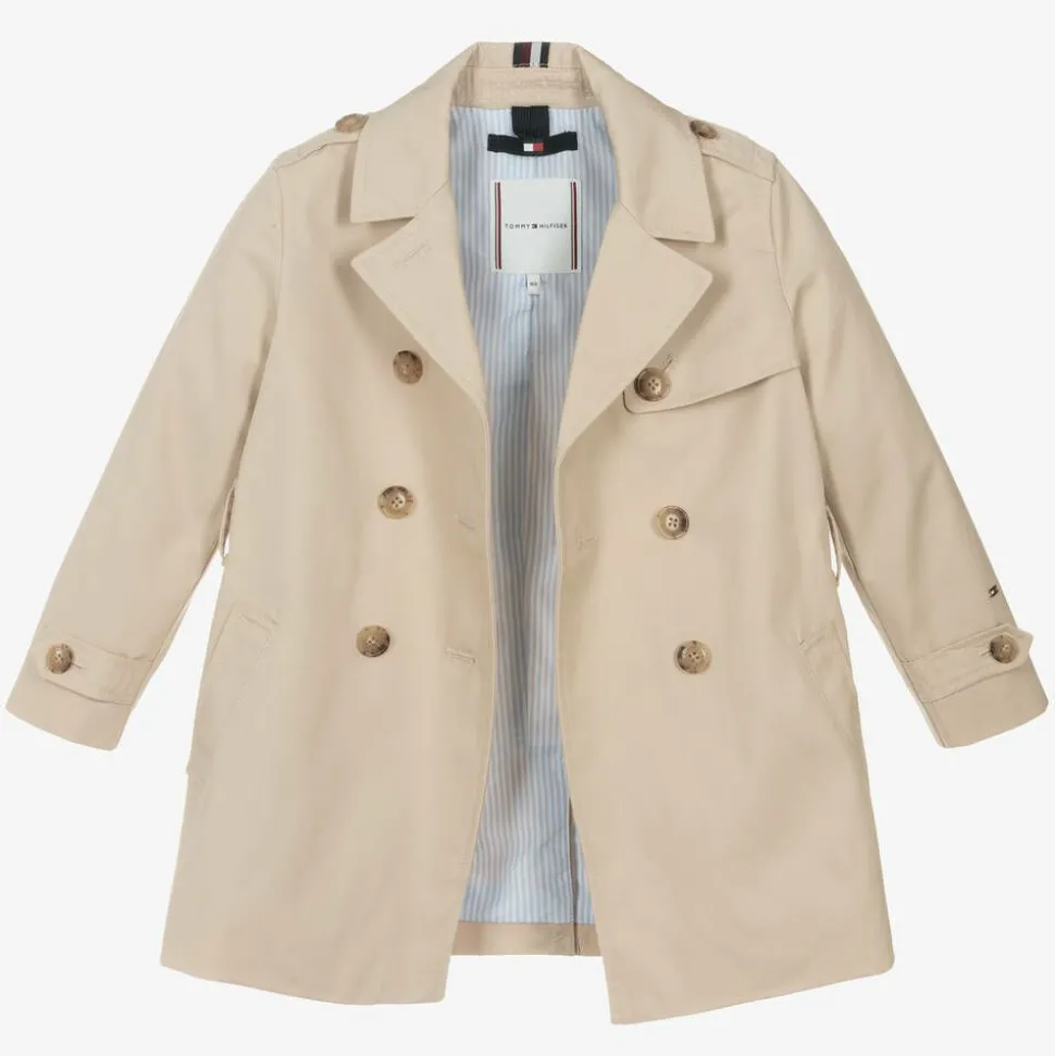 Girls Beige Cotton Trench Coat