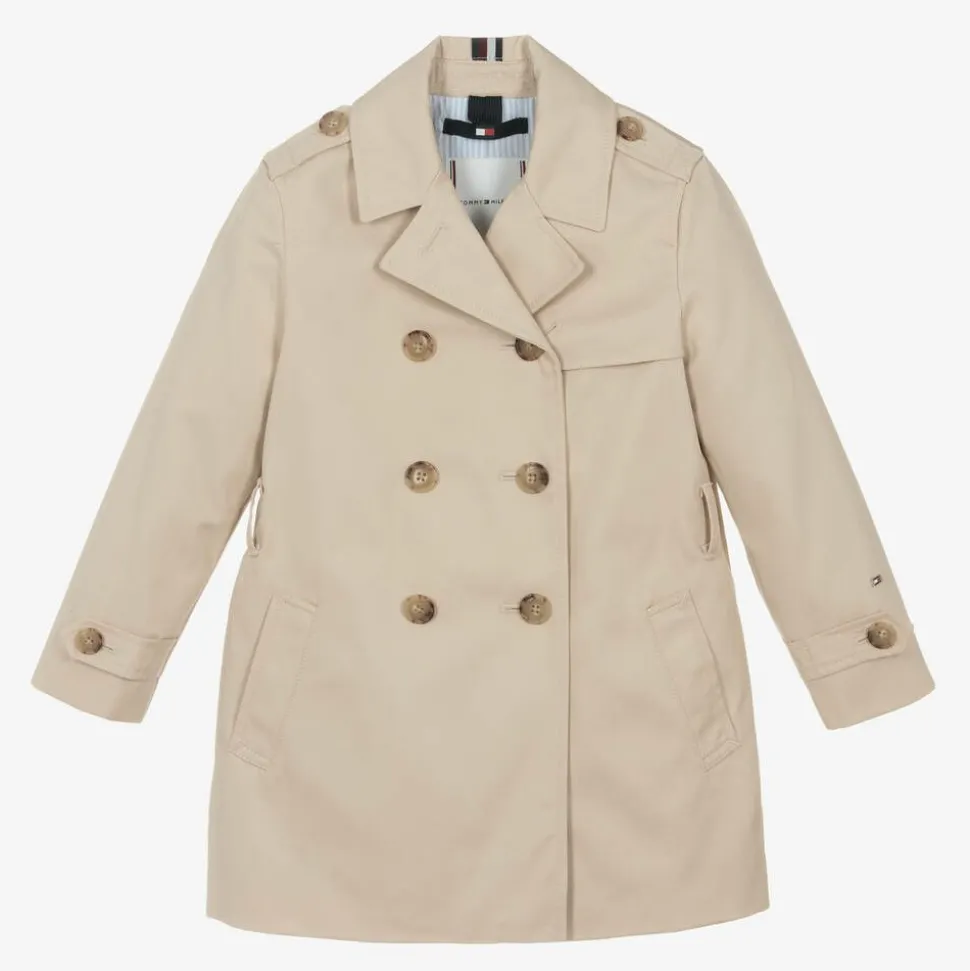 Girls Beige Cotton Trench Coat