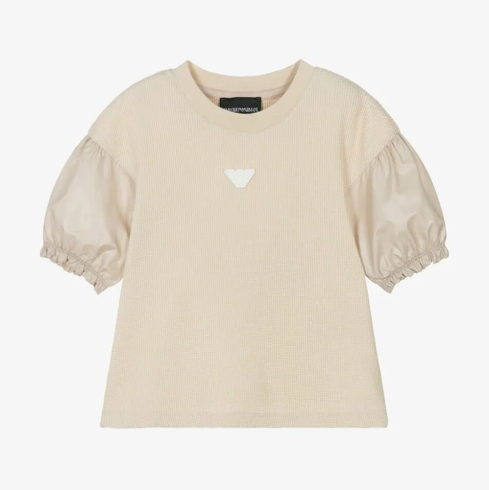 Girls Beige Cotton T-Shirt