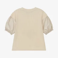Girls Beige Cotton T-Shirt