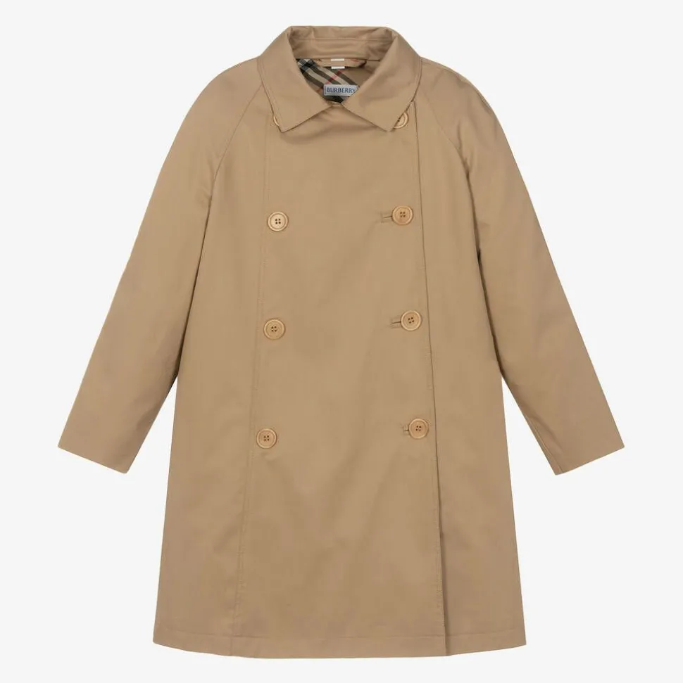 Girls Beige Cotton Twill Coat