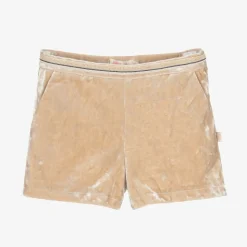 Girls Beige Crushed Velour Shorts