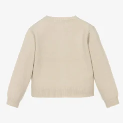 Girls Beige Embroidered Flowers Cardigan