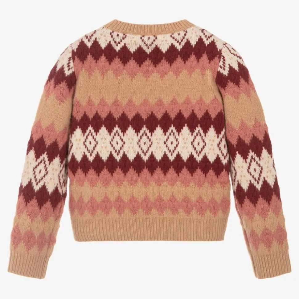 Girls Beige Fair Isle Wool Sweater