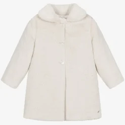 Girls Beige Faux Fur Coat