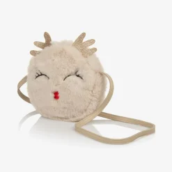 Girls Beige Faux Fur Deer Bag (14cm)