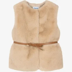 Girls Beige Faux Fur Gilet