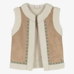 Girls Beige Faux Suede & Fleece Gilet