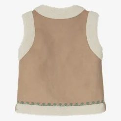Girls Beige Faux Suede & Fleece Gilet
