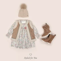 Girls Beige Faux Suede & Fleece Gilet