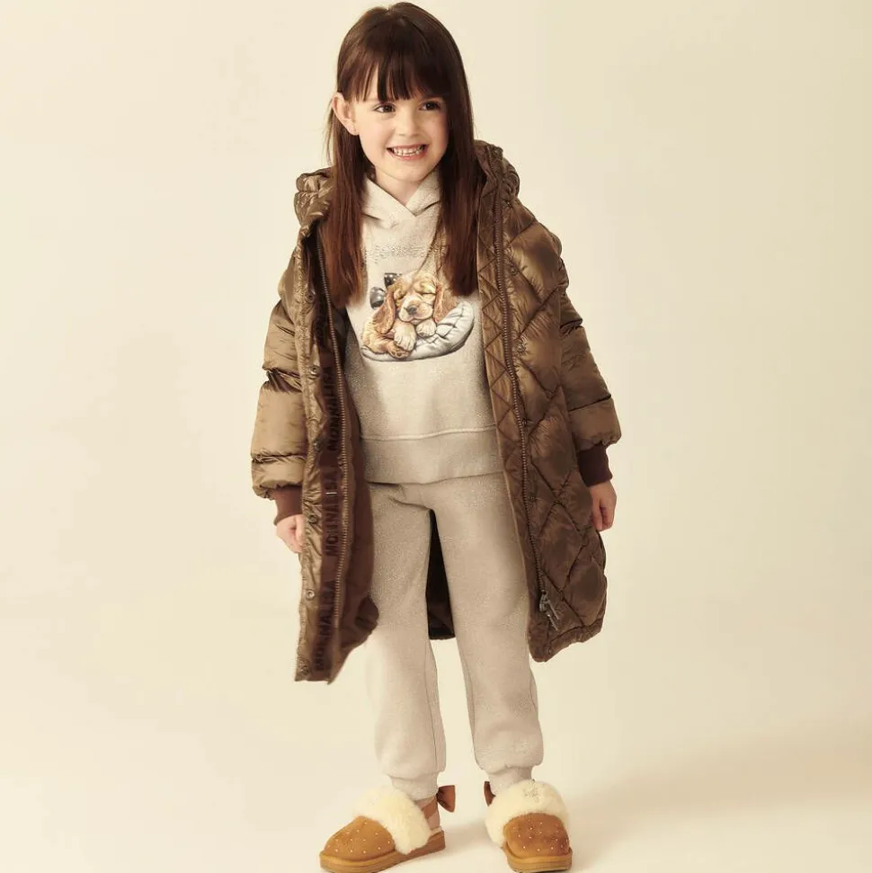 Girls Beige Faux Suede Sparkle Slippers