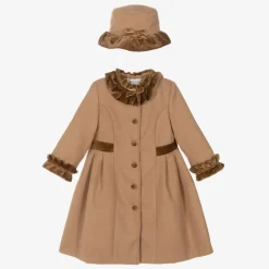 Girls Beige Felted Hat & Coat Set