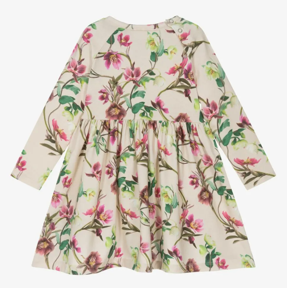 Girls Beige Floral Cotton Dress