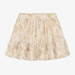 Girls Beige Floral Crêpe Chiffon Skirt