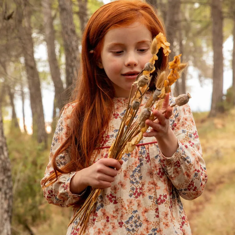 Girls Beige Floral Dress Set