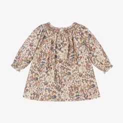 Girls Beige Floral Needlecord Dress