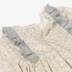 Girls Beige Floral Print Cotton Dress