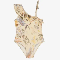 Girls Beige Floral Swimsuit