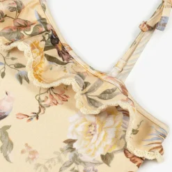 Girls Beige Floral Swimsuit