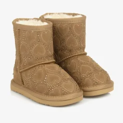Girls Beige Heart & Diamanté Suede Boots
