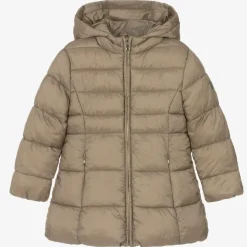 Girls Beige Hooded Puffer Coat