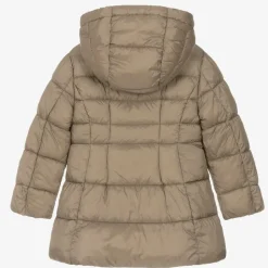 Girls Beige Hooded Puffer Coat