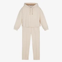 Girls Beige Hooded Tracksuit