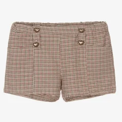 Girls Beige Houndstooth Shorts