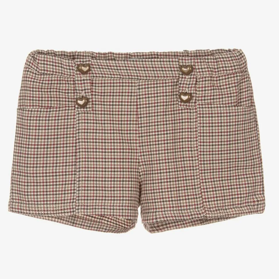Girls Beige Houndstooth Shorts