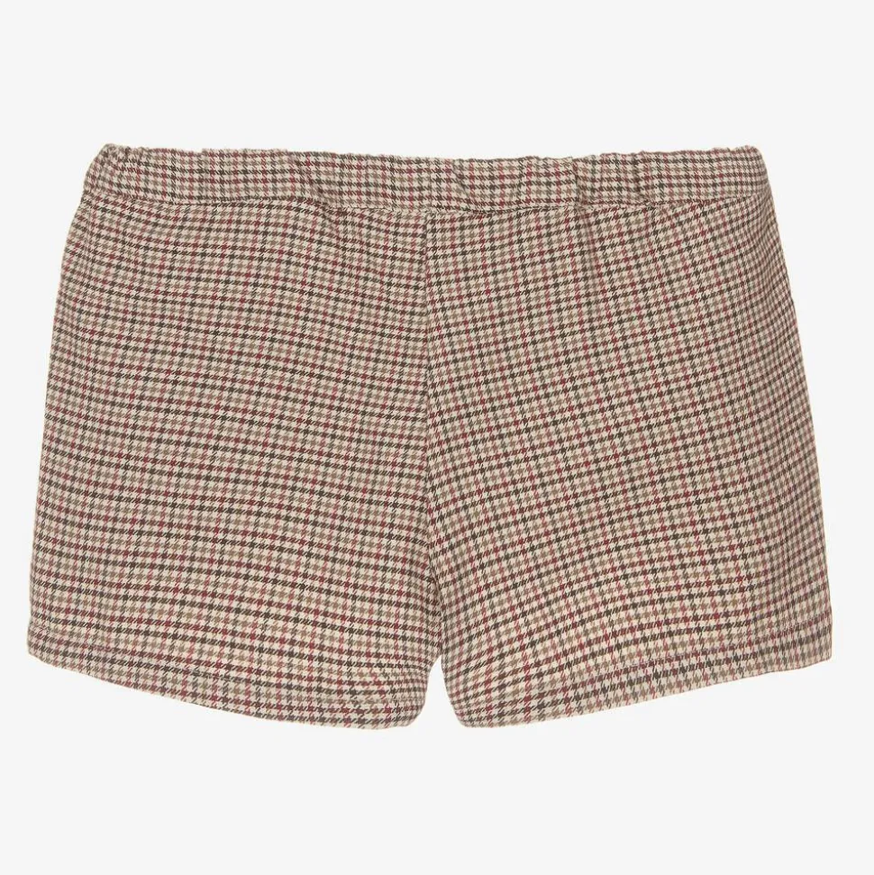 Girls Beige Houndstooth Shorts
