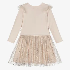 Girls Beige Jersey & Tulle Dress
