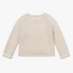 Girls Beige Knit & Lace Cardigan