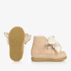 Girls Beige Leather Bow First Walker Boots