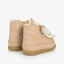 Girls Beige Leather Bow First Walker Boots