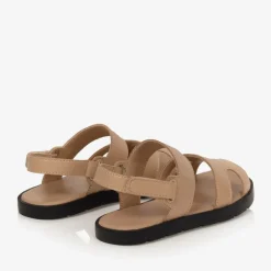 Girls Beige Leather Sandals