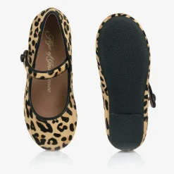 Girls Beige Leopard Print Bar Shoes