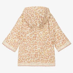 Girls Beige Leopard Print Cotton Beach Kaftan