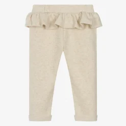 Girls Beige Marl Cotton Bow Trousers