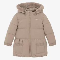 Girls Beige Padded Puffer Coat