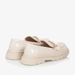 Girls Beige Patent Faux Leather Loafers