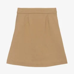Girls Beige Pleated Twill Skirt