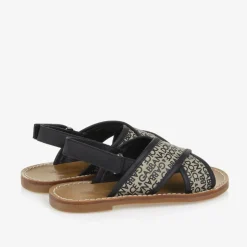 Girls Beige Printed Canvas Velcro Sandals