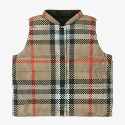 Girls Beige Reversible Check Gilet