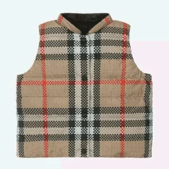 Girls Beige Reversible Check Gilet